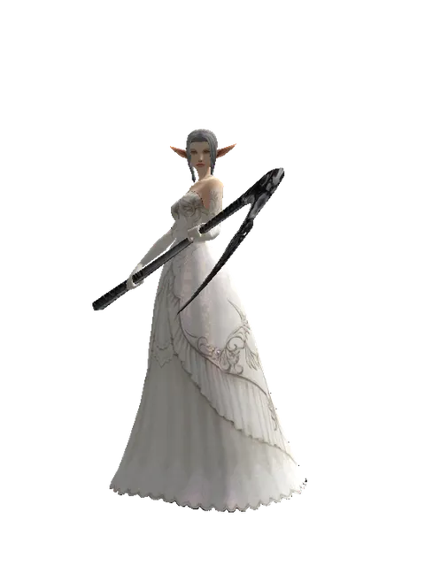 Scythe on a female Elf, front view