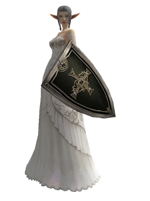 Dark Crystal Shield on a female Elf, front view