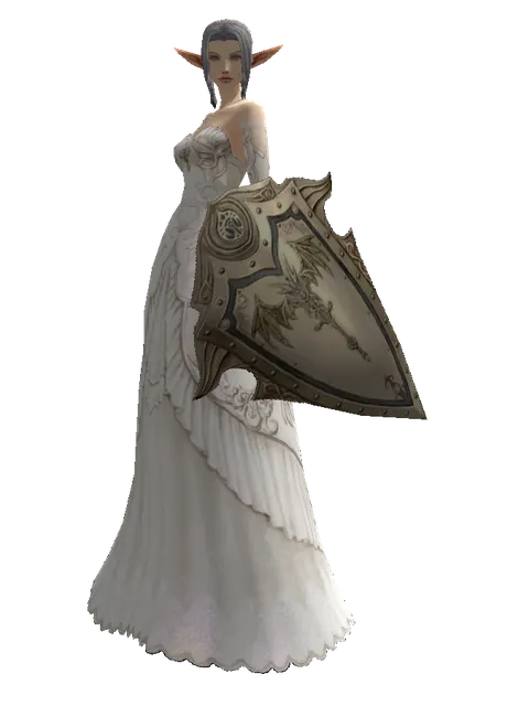 Full Plate Shield on a female Elf, front view