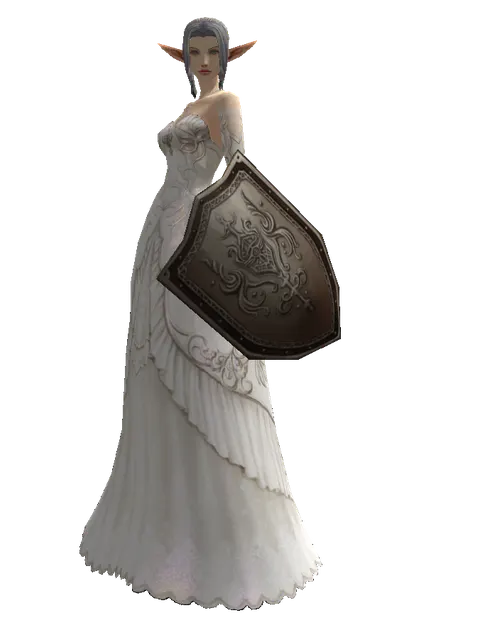 Plate Shield on a female Elf, front view