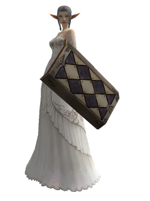 Square Shield on a female Elf, front view