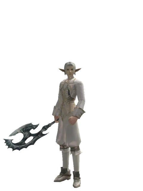 Art of Battle Axe on a male Elf, front view
