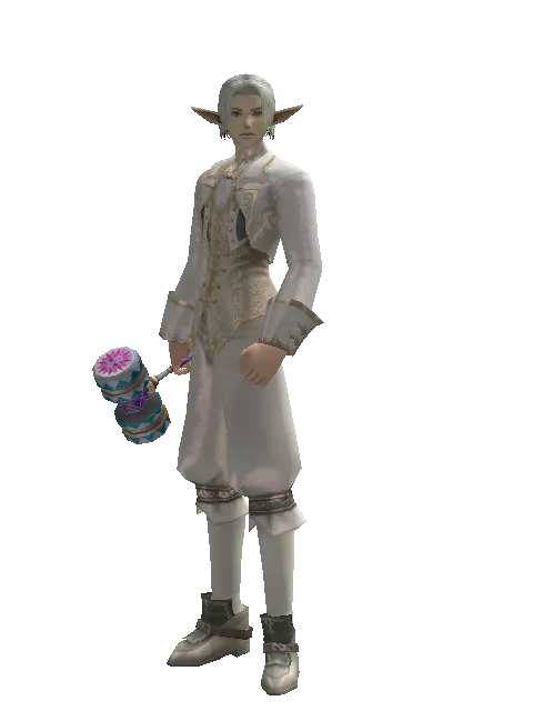 Small Blue Clown Hammer on a male Elf, front view