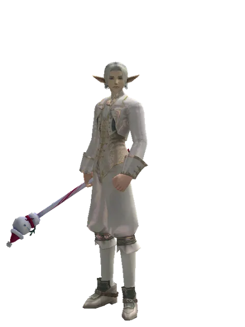 Snowman Transformation Stick on a male Elf, front view