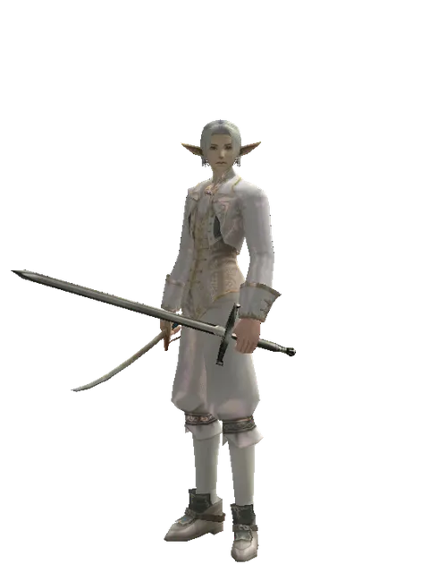 Saber*Bastard Sword on a male Elf, front view
