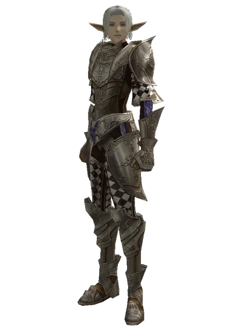 Fullplate (heavy armor) on a male Elf, front view