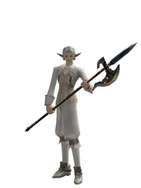 Halberd on a male Elf, front view