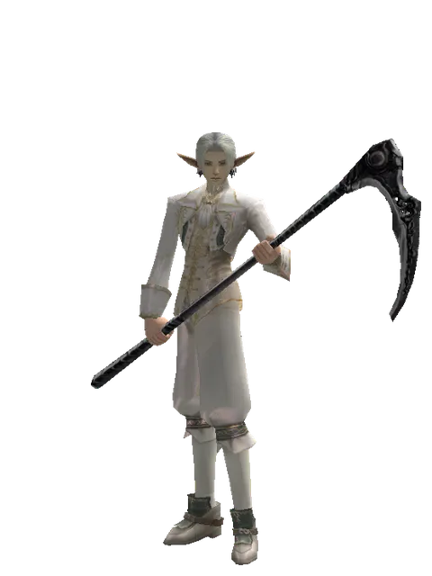 Scythe on a male Elf, front view