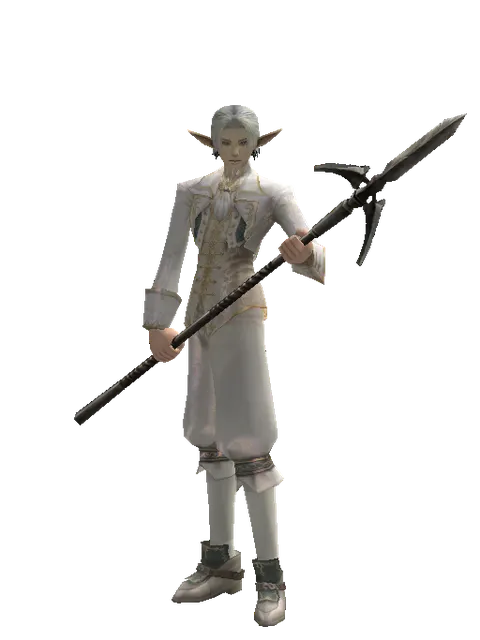 Winged Spear on a male Elf, front view