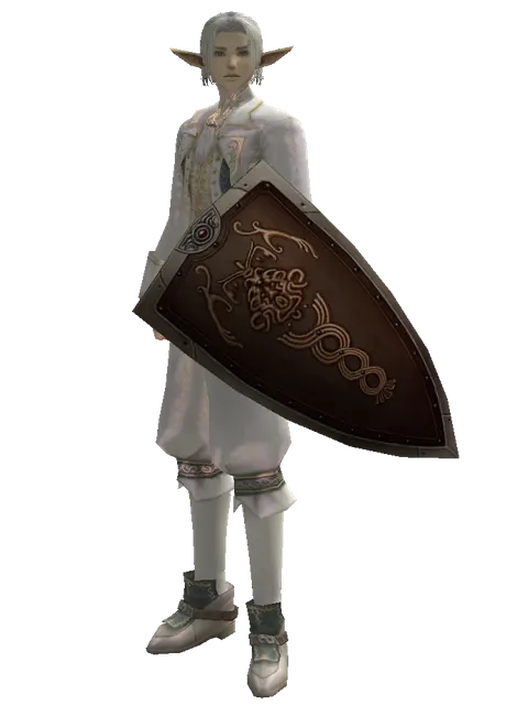 Brigandine Shield on a male Elf, front view