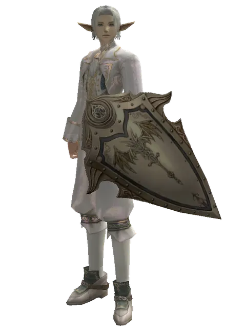 Full Plate Shield on a male Elf, front view