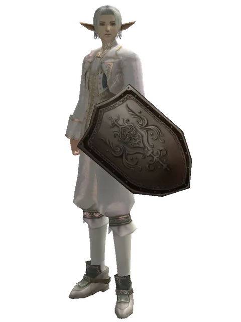 Plate Shield on a male Elf, front view