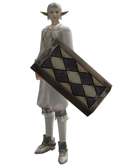 Square Shield on a male Elf, front view
