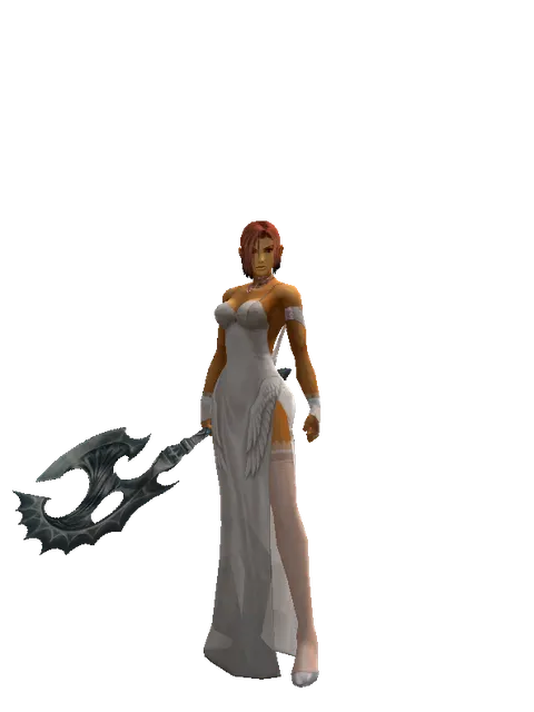 Art of Battle Axe on a female Human fighter, front view