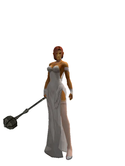 Improved Flanged Mace on a female Human fighter, front view