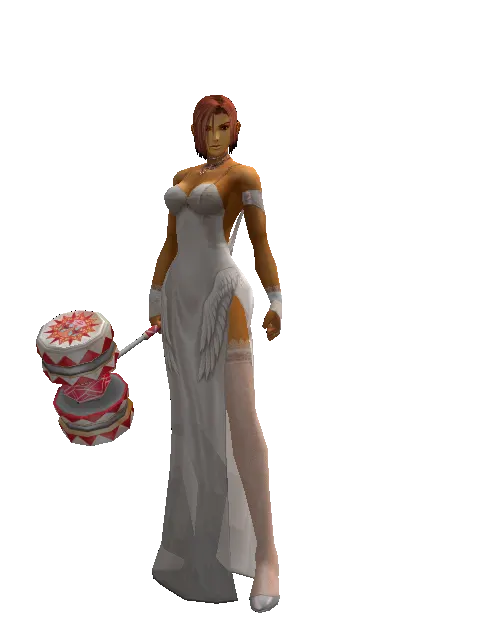 Red Clown Hammer on a female Human fighter, front view