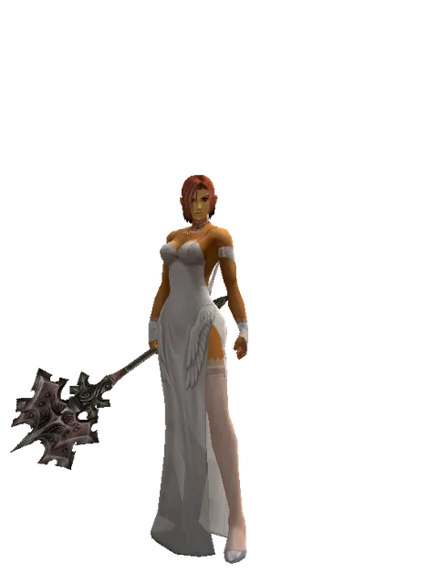 Silver Axe on a female Human fighter, front view