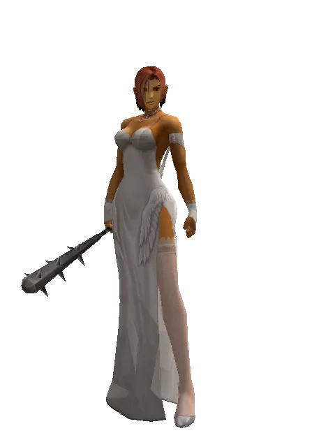 Spiked Club on a female Human fighter, front view