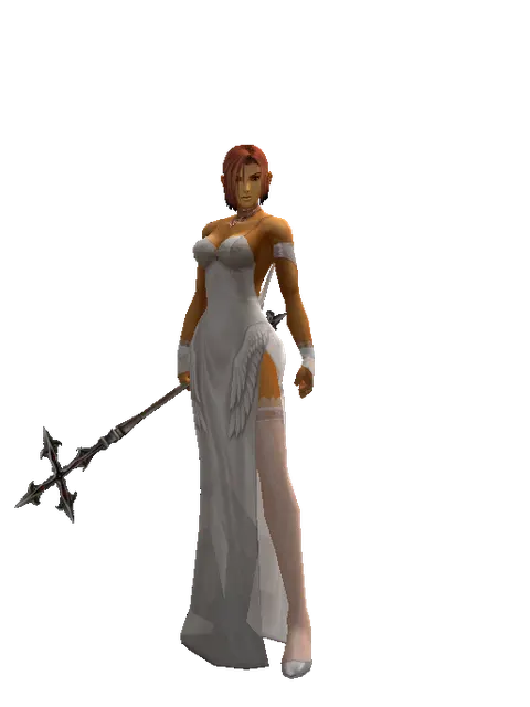 Stick of Faith on a female Human fighter, front view