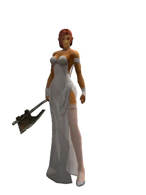 Traveler's Tomahawk on a female Human fighter, front view