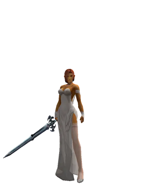 Caliburs on a female Human fighter, front view