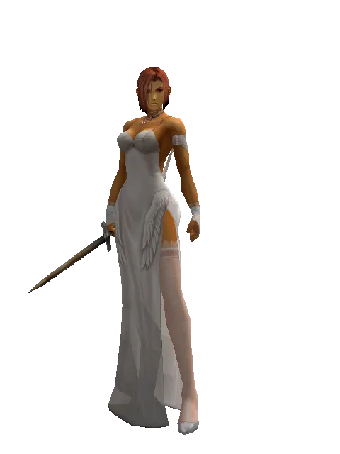 Handmade Sword on a female Human fighter, front view