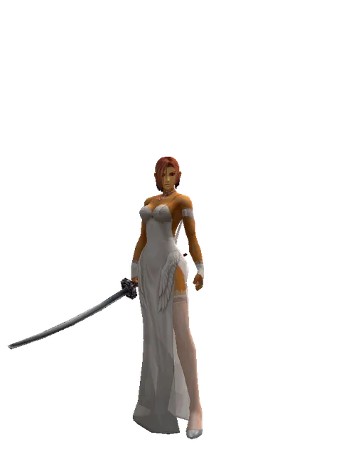 Katana on a female Human fighter, front view