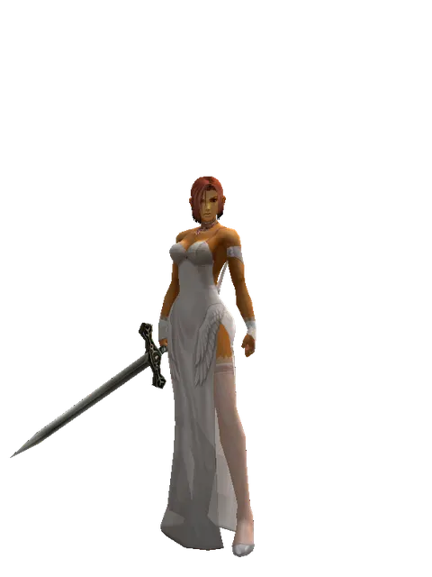 Old Knight Sword on a female Human fighter, front view