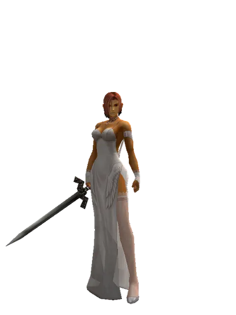 Rusted Bronze Sword on a female Human fighter, front view