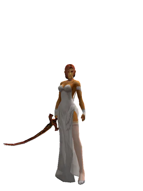 Shamshir on a female Human fighter, front view