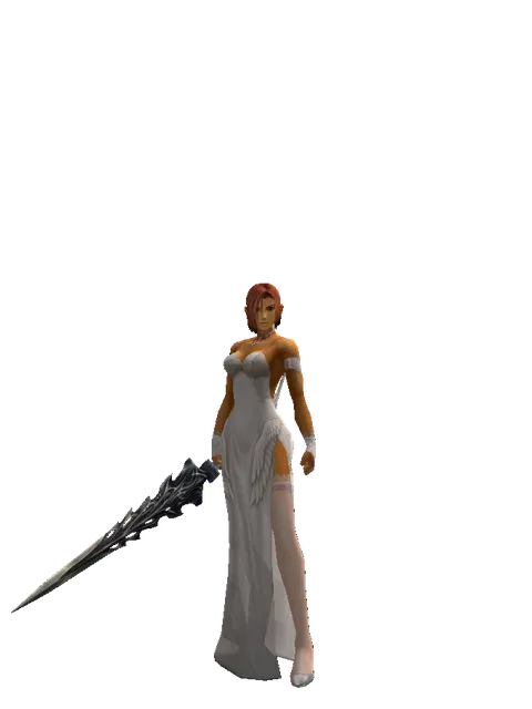 Sword of Damascus on a female Human fighter, front view