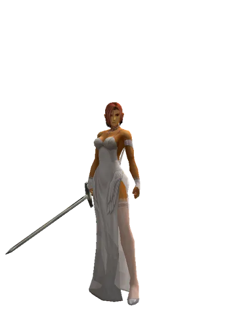 Traveler's Bastard Sword on a female Human fighter, front view