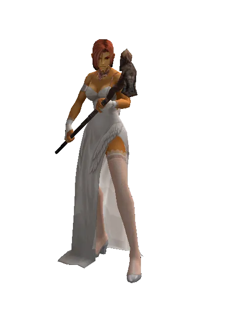 Cedar Staff on a female Human fighter, front view