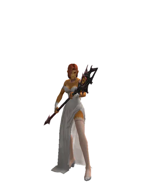 Demon's Staff on a female Human fighter, front view