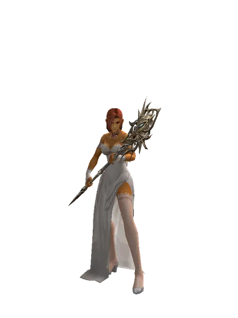 Infinity Scepter on a female Human fighter, front view