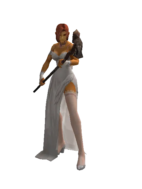 Staff of Sentinel on a female Human fighter, front view