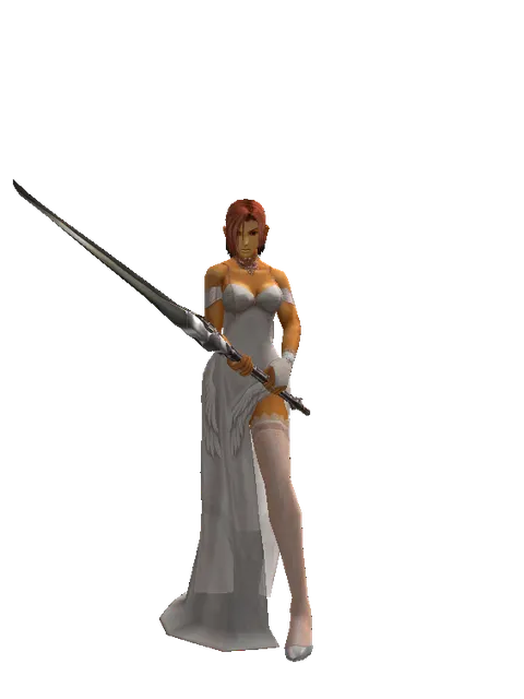Complete Ancient Legacy Sword on a female Human fighter, front view