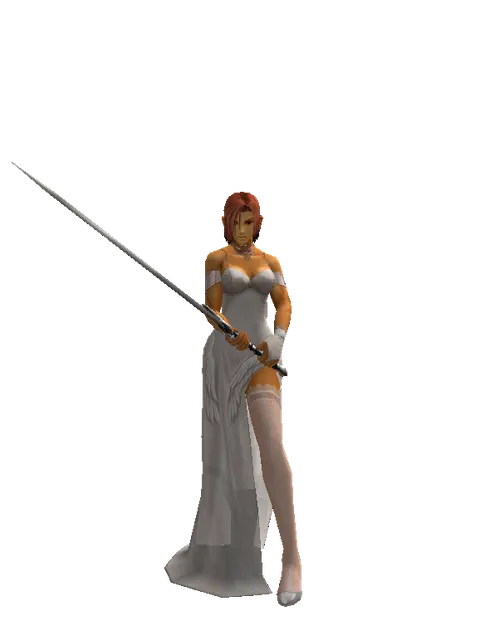 Red Sunset Sword on a female Human fighter, front view