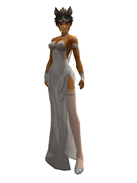 Feline King Hat on a female Human fighter, front view