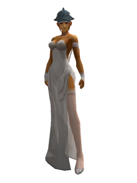 Fish Hat on a female Human fighter, front view