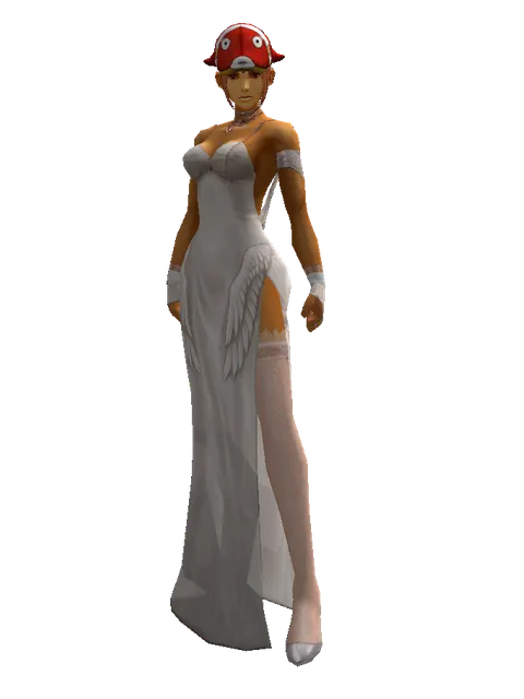 Red Fish Hat (?) on a female Human fighter, front view