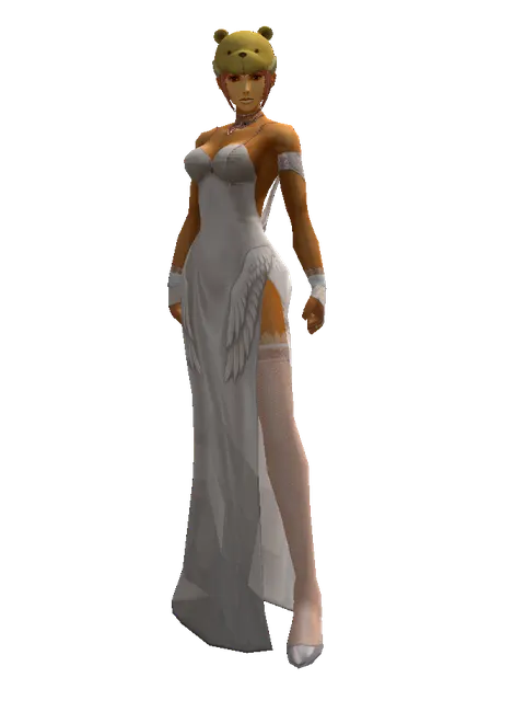 Teddy Bear Hat on a female Human fighter, front view