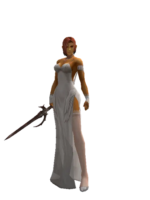 Shilen Knife on a female Human fighter, front view