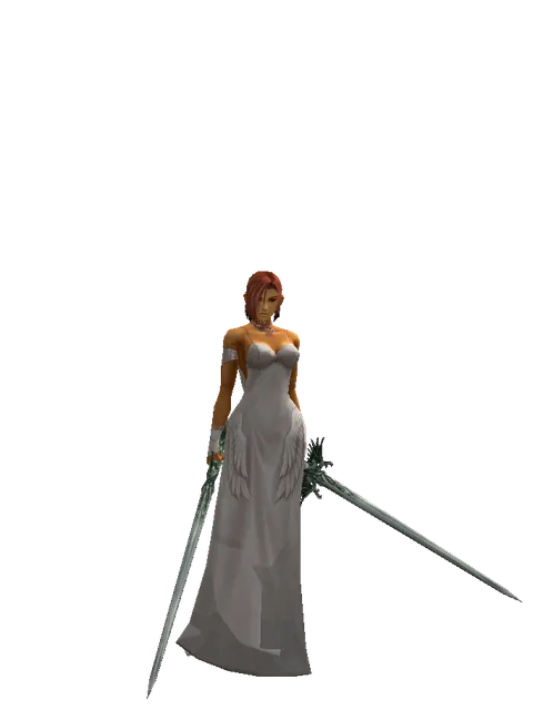 Elven Long Sword*Elven Long Sword on a female Human fighter, front view