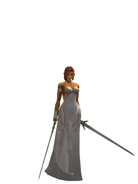 Elven Sword*Elven Sword on a female Human fighter, front view