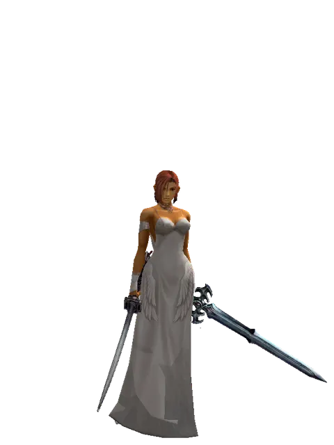 Katana*Caliburs on a female Human fighter, front view
