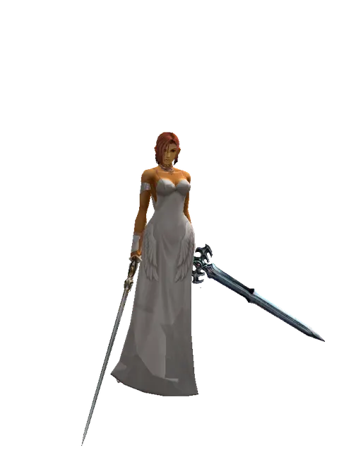 Raid Sword*Caliburs on a female Human fighter, front view