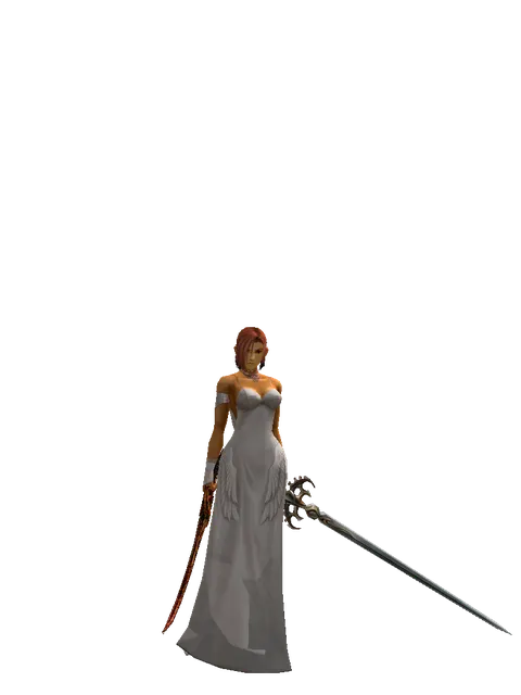 Shamshir*Raid Sword on a female Human fighter, front view