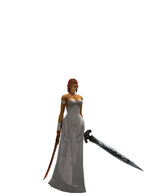 Shamshir*Tsurugi on a female Human fighter, front view