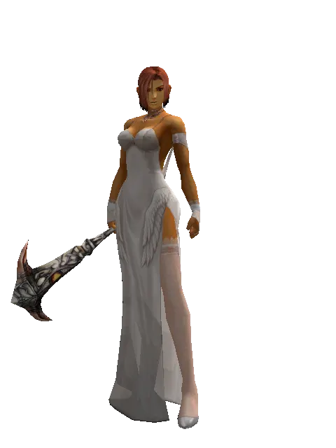 Demon Fangs on a female Human fighter, front view